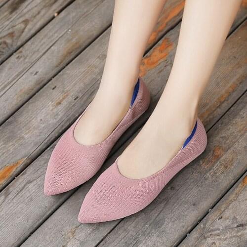 Korean Version Fashion Women Shoes Large Size Flying Woven Mesh Surface Breathable Flat Pointed Pointed Womens Shoes Hot Sale
