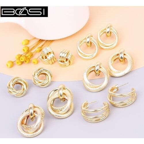 BOSI Metal Stud earrings for women fashion jewelry Gold earrings 2021 trend korean boho Geometric earring wholesale Accessories
