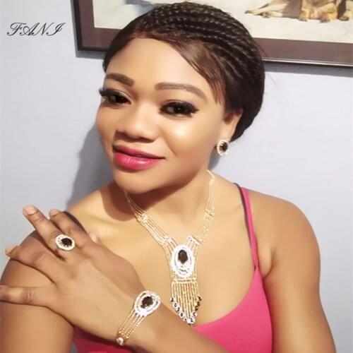 Fani Saudi Gold Color Woman Wedding Jewelry Set Brand Nigerian woman Accessories Bridal Jewelry Set statement Bridal Jewelry Set