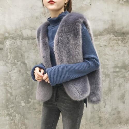 Winter Fashion Women Faux Fox Fur Vest Coat Side Strap Design Fake Fur Waistcoat Sleeveless Slim Warm Jacket Casual Coat L1808