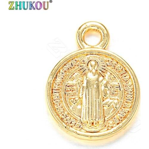 ZHUKOU 11x14mm Round Religious Chaems Exquisite Brass Cubic Zirconia Charms for Handmade Necklace Jewelry Accessories Model:PD4