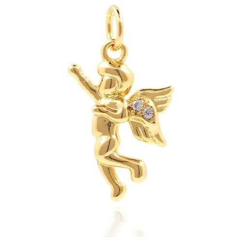 Cupid Gold Pendant, Small Gold Cupid Necklace, Exquisite Pendant, Micro-Pave Cubic Zirconia DIY Jewelry Components 16.5×9×2.3mm