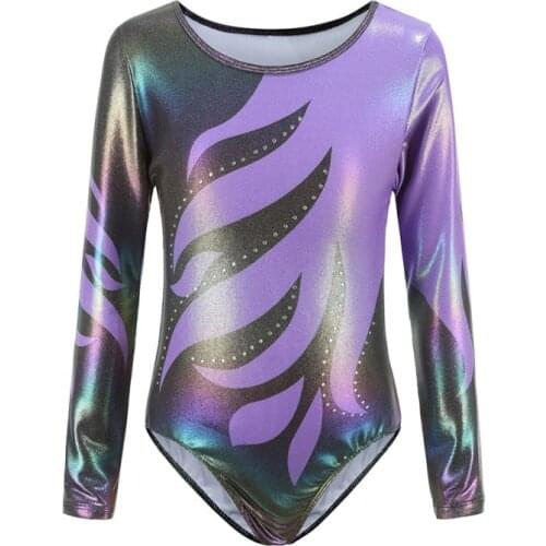 1pcs Children Girls Diamante Long Sleeve Ballet Practice Dance Wear Gymnastics Bright Body Suits Fitness Gymnastics