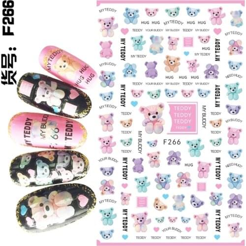 Flower Teddy Bear Snowflake Nail Sticker Art Nail Adhesive Decoration Accessories Sticker 10PCS