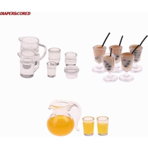 2/3/5pcs Dollhouse Miniature Food Orange Juice Jug/Milk Cup With Glasses For Ob11 BJD Doll House Kitchen Furniture Accessories