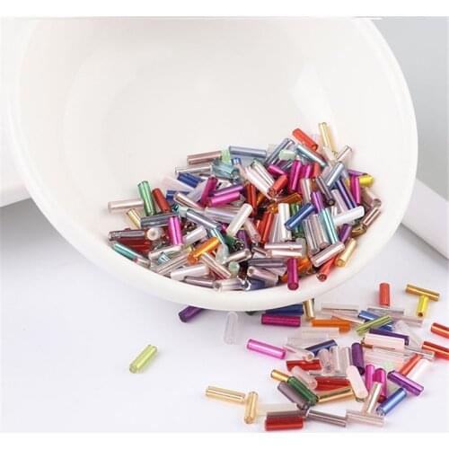 200Pcs/Bag Seedbead Tube 2*6mm Silver Core Czech Glass Seed Bugle Beads Cross-Stitch Embroidery Jewelry DIY Garment Accessories