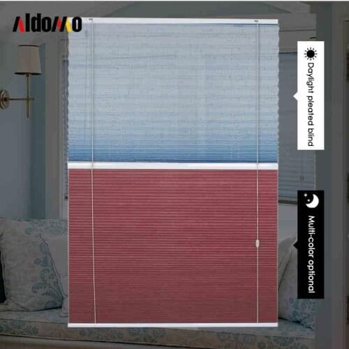ALDOMO day and night honeycomb blinds for windows upper single layer transparent view + lower layer full shade bedroom