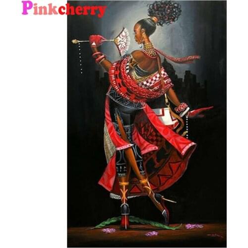 African motifs Diamond Painting red dress African Full Square Round 5D DIY Diamond Embroidery Full Rhinestones Mosaic Home Deco