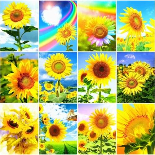 AZQSD Diamond Painting Sunflower Cross Stitch Full Drill Needlework Rhinestone Diamond Embroidery Flower Mosaic Home Decor