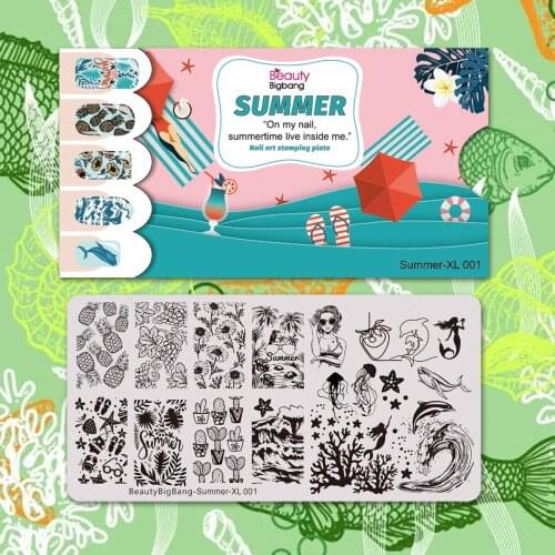 BeautyBigBang Summer Fruit Beautiful Girl Animals Nail Art Stamping Template Tropical Punch Pattern Stamping Nail Art