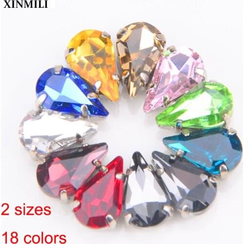 Teardrop 6*10mm 30pcs/lot Crystal Silver pointback Sew On Stones With Claws Setting Chatons Crystal Glass Stones