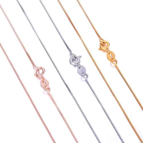 MIQIAO 925 Sterling Silver Box Chain Long 40 45 50 55 60 cm Wide 0.7 0.8 1.0 1.2 mm Rose Gold Platinum Color Necklace Fashion