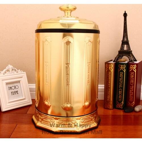 Home Application European Style Gold Plated With Floral Foot Pedal Waste Bins Trubbish Bin Rash Bin Home Decoration Trash