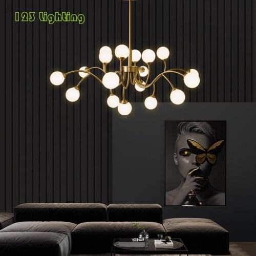 Home Art Decoration Chandelier Copper White Glass Modern Parlor Dining room Lighting Fixtures Bedroom Hanglamp Nordic Luminaire