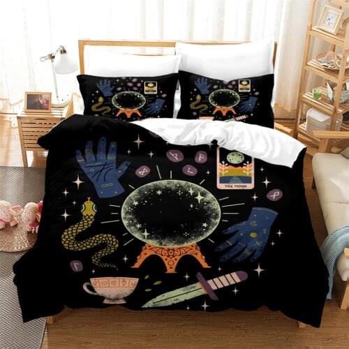 Fanaijia Black 3d Tarot Bedding Sets Queen Size 3pcs Duvet Cover Set Pillowcase King Comforter Set Microfiber Fabric