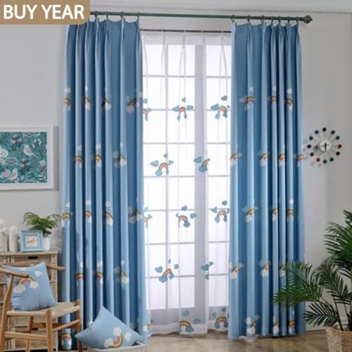 Mediterranean Korean Shading Rainbow Cloth Cartoon Childrens Room Floating Window Screen Custom Curtains for Living Dining Room