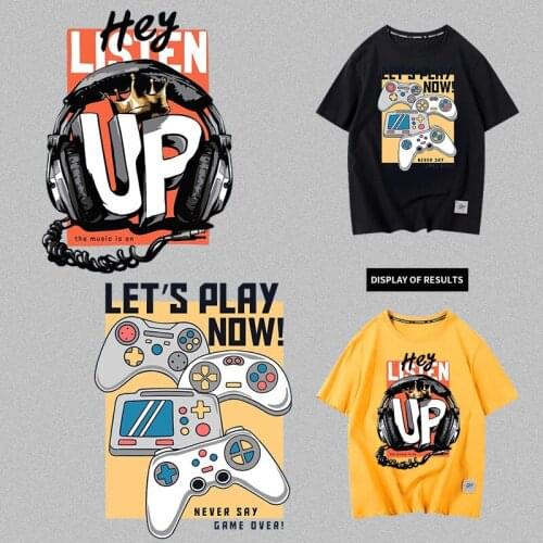 Cool headphone recreational machines heat transfer sticker DIY printed on the personality design of the game T-shirt decorate