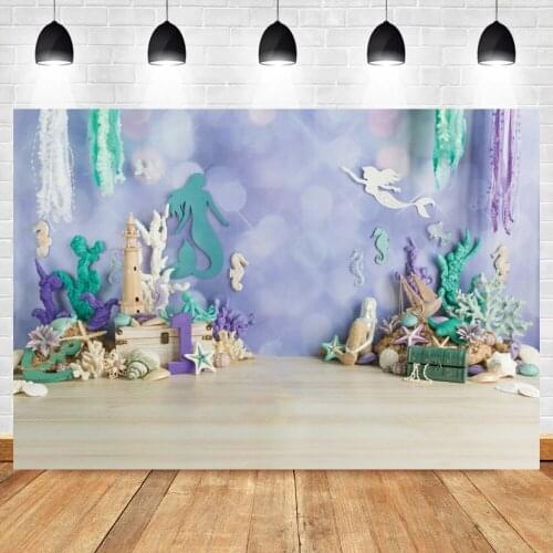 Laeacco Mermaid Castle Seaweed Photography Backdrops Baby 1st Birthday Party Decor Floor Polka Dot Photo Background Photo Studio