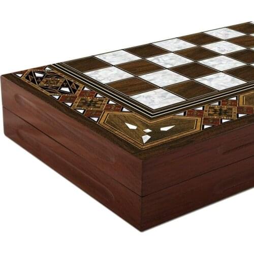 Multi-Color Antique Mosaic Pearl Backgammon Wooden Backgammon with Checkers Outside Board Checker Family Board Game Backgammon