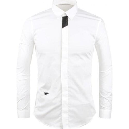 New Little Bee Embroidered Mans Shirt Casual Slim Fit High Quality Camisa Masculina Chemise Homme Men Fashion Shirt M - 2XL 3XL