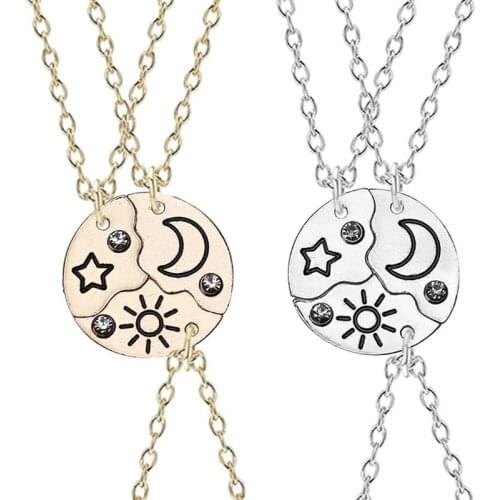 Round Sun Star Moon Pendant Necklace 3 Pieces Fashion Best Friend Forever Friendship Men And Women Necklaces