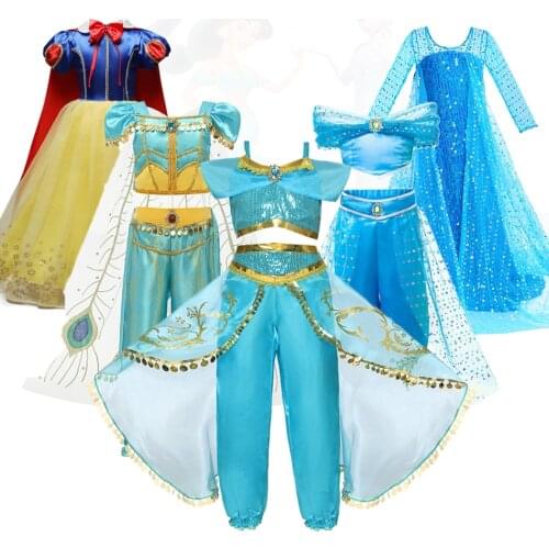 Princess Dress for Baby Girl Dress Up Jasmine Elsa Anna Dress Kids Arabian Princess Costume Girl Carnival Birthday Party Costume