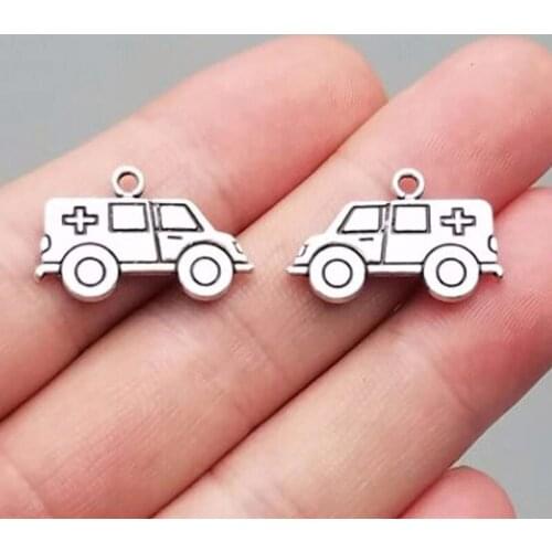 6Pcs Ambulance Car Charms Antique Silver Color Pendant Findings Diy Aesthetics Accessories Handmade Jewelry Making Supplies