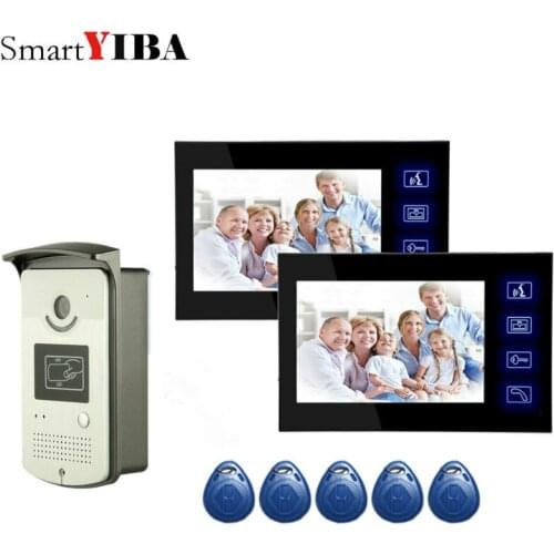 SmartYIBA Touch Key 7"Wired Video Door Phone+RFID Cards Electronic Control Door Lock HD TV Line Camera Intercom Doorbell Kits