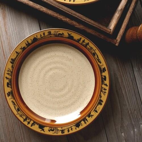 Retro American Ceramic Tableware Indigenous Plate Home Creative Style Ceramic Western Food Plate Plate