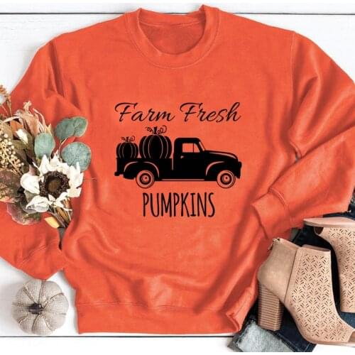 Farm Fresh Pumpkins Sweatshirt Vintage Fall Truck Graphic Jumper Pullovers Fashion Women Thanksgiving Autumn Harvest Sweatshirts
