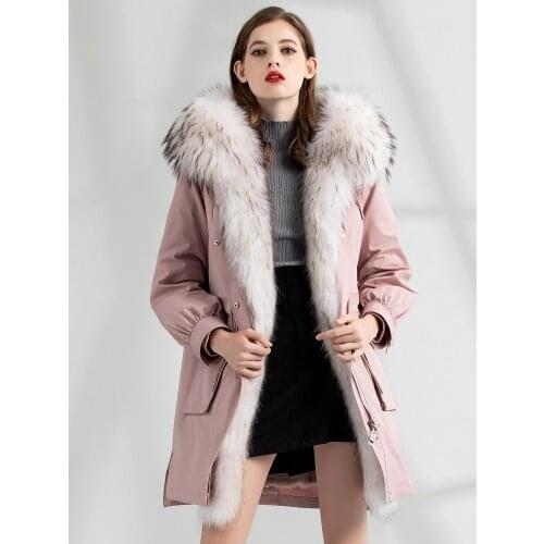 Natural Rabbit Liner Parka Real Coat 2020 Winter Jacket Women Raccoon Fur Collar Korean Long Trench Coats MY3840