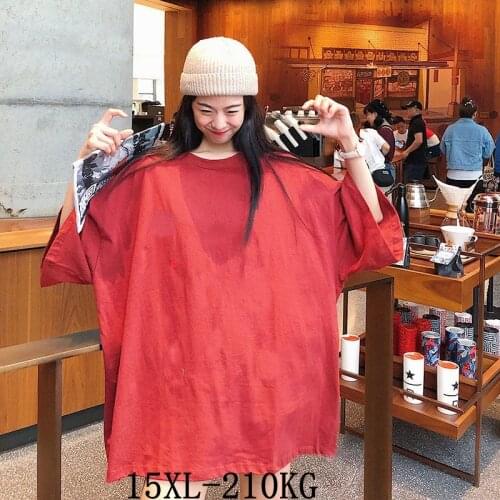 Large size womens T-shirt plus size 12XL 15XL 210kg summer round neck short sleeve loose black and white red big T-shirt top