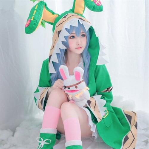 Anime Date a Live Yoshino Cosplay Costume Green Hoody With Rabbit Ears Jacket White Skirt Fancy Costume