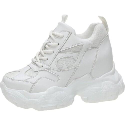 Spring Warm White Women Chunky Sneakers Thick Bottom Breathable Wedge Shoes Woman Platform Casual Shoes Zapatos De Mujer 10CM