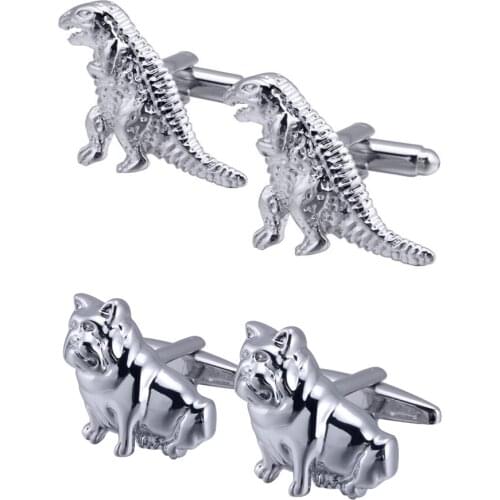 10pairs/lot Silver Animal Dog Cufflinks Wild Monster Dinosaur Cuff Links Mens Jewelry Accessory Wholesale