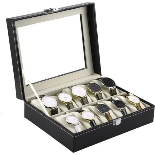 10 Grids Wristwatch Box Holder PU Leather Watch Box Watches Display Case Rectangle Jewelry Storage Boxes High Quality