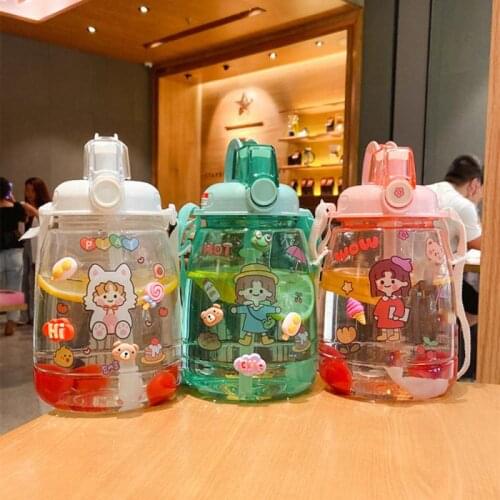 1300ml Transparent Large Plastic Water Cup Outdoor Cold Juice Water Bottles GYM Tool With Portable Rope Sports Cup For Kitchen