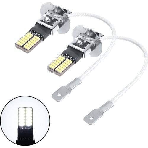 2pcs H3 4014 24SMD LED High Power Car Fog Light Auto Head Lamp Bulb White 6500K Universal For All Car