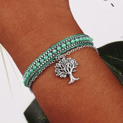 2pcs\set Bohemia Style Tree Bracelet Beads Weave Friendship Bracelet Women Casual Summer Beach Bracelets&Bangle Jewelry Gifts