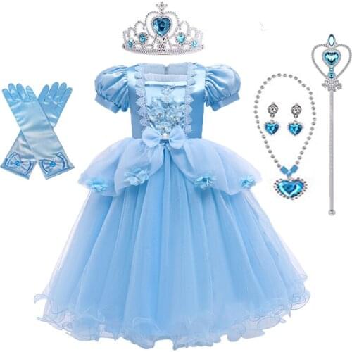 2021 New Princess Dress Girl Costume Set Party Cosplay Wedding Dress Kids Birthday Gift Long Dress For Girls Vestidos 3-10 Age