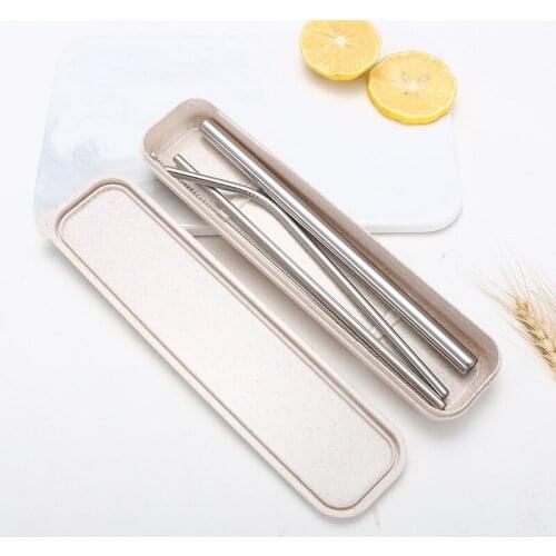 4pcs Stainless Steel Drinking Straight Bent Party Coffee Favor Kitchen Family Restaurant Cup Bar Tool Events With Brush And Box