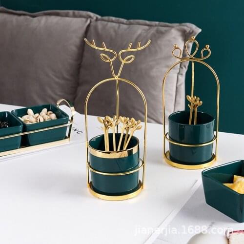 6pcs Stainless Steel Forks/spoons with Ceramic Holder Cup West Tableware Fruit Fork Cake Dessert Soopn Kitchen Decor Accessories