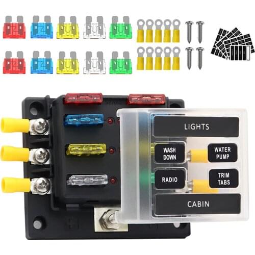 6 Way Blade Fuse Box for Automotive [ATC/ATO/ATP Blade Fuses] [LED Indicator] [Protection Cover] [12-32V] Auto Marine Fuse Block