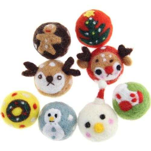 Chunky Round 45MM Round Kawaii Wool Felt Balls Totally Handmade Cute Christmas Animal Deer Duck Snowman Tree Snowman Craft 8pcs