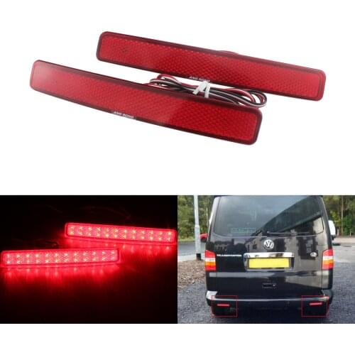 ANGRONG 2X LED Rear Bumper Reflector Tail Brake Light Red Lens For VW Transporter T5 2003-2011