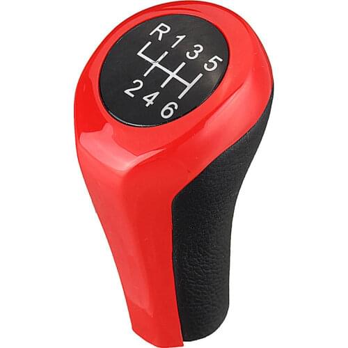 Car 5 6 Speed PU Leather Red Manual Gear Shift Knob for BMW 1 3 5 6 Series X1 X3 X5 -6 Speed