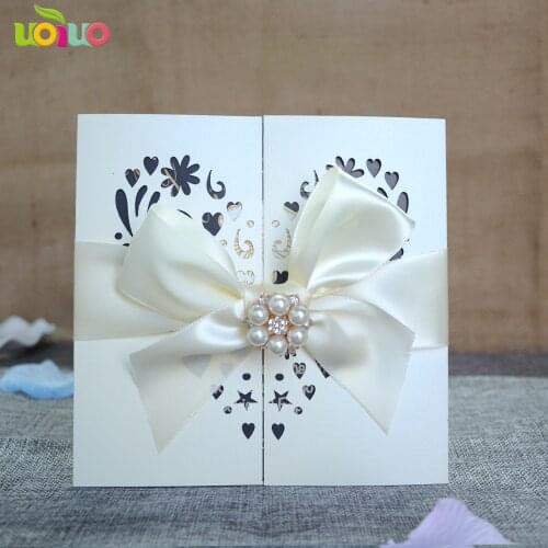 Free shipping 50set inc156 Laser Cut Pearl Paper Lace Heart Wedding Inviting Card Paper Party Event Decoration Pocket Design Wed