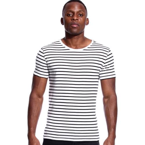 Black and White Striped T Shirt for Men Stripe Tshirt Crew Neck Top Tees Man Short Sleeve Sailor Male Top