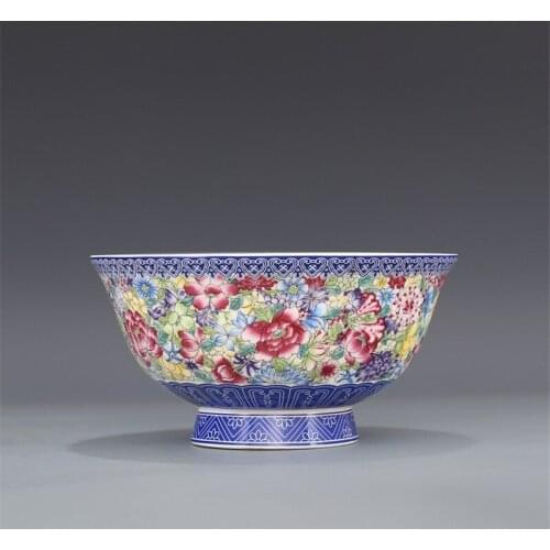 Qing Dynasty Qianlong Year Mark Bowl Pastel Color Famille Rose Flower Pattern Bowl Antique Porcelain Collection