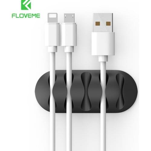 FLOVEME 5 Ports Cable Management Clip USB Cable Organizer Holder Winder For Earphone Data Charging Cord Line Desk Cables Manage